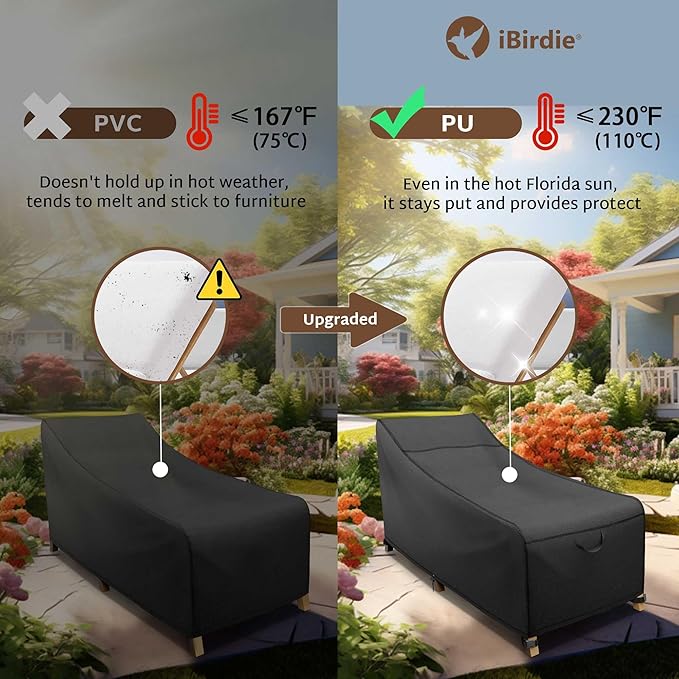 iBirdie Outdoor Lounge Chaise Chair Cover 70L x 28W x 34H inch Waterproof Patio Furniture Covers Lawn Pool Chair Cover 1 Pack Black