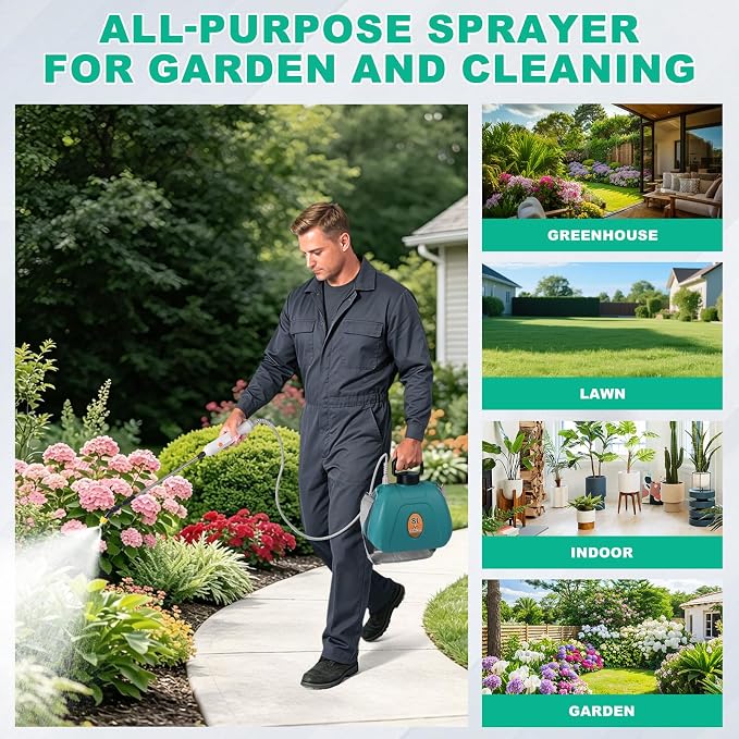 2 Gallon Battery Powered Garden Sprayer, Electric Weed Sprayer with 2 Adjustable Speed, Battery Indicator,Rechargeable Retractable Wand with Adjustable Shoulder Strap for Lawn,Garden,Yard