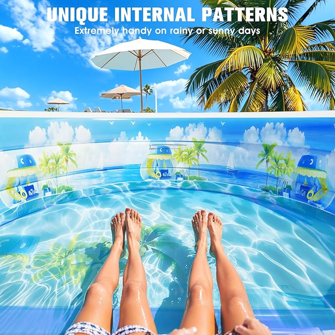 2026 Extra Large Upgraded Inflatable Pool with Canopy, Inflatable Family Lounge Pool, Round Blow Up Pool for Adult with Bench&Backrest,Swim Center Easy Backyard Pools for Kids & Adults, Blue