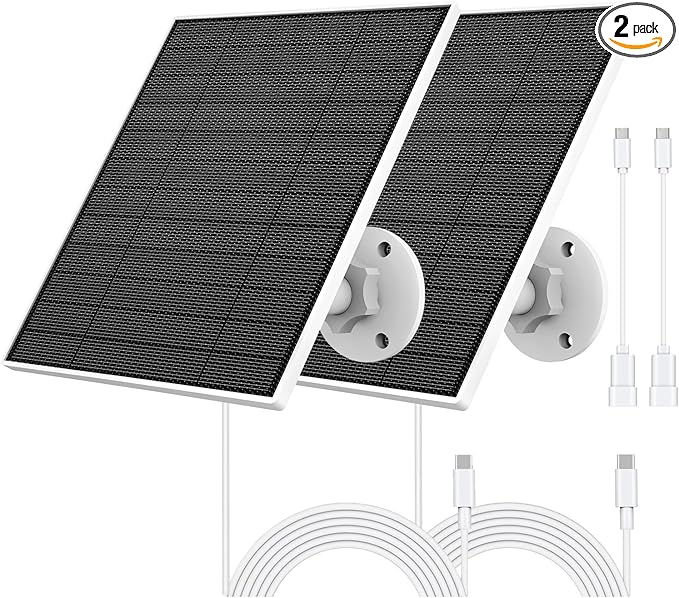 Solar Panel for Eufy Camera, 5W Solar Panel Compatible with Eufycam 3/3C/2/2 Pro/2C/2C Pro/E/E20/E40/L20/L40, Solar Charger for Eufy Camera with USB-C Port, Micro USB Adapter, IP65 Waterproof, 2 Pack