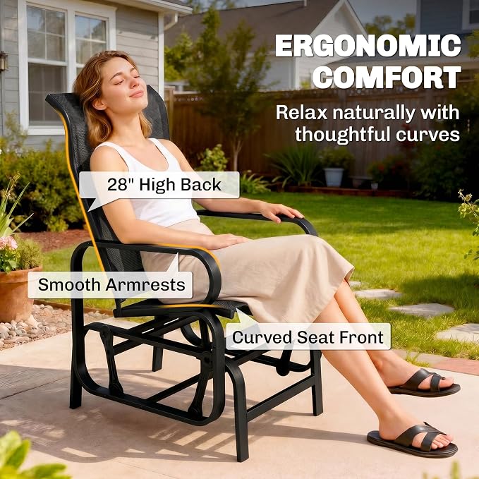 Outsunny Outdoor Glider Chair, Gliders for Outside Patio with Smooth Gliding Mechanism and Lightweight Construction for Backyard, Black