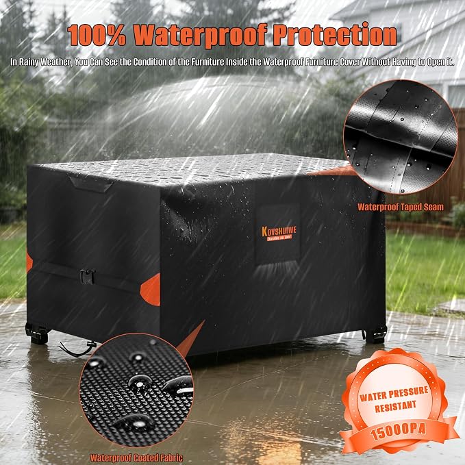 Kovshuiwe 54" Lx54 Wx28 H Patio Furniture Covers, 600D Oxford, | Waterproof, Tear-Resistant, Table and Chair Set Cover withFastener Windproof Buckle Straps, Heavy Duty