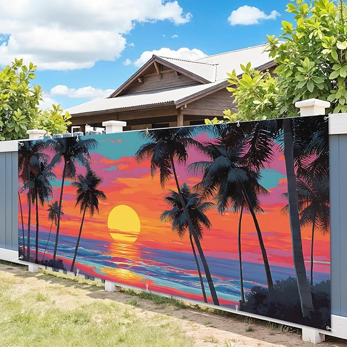 7 * 16FT Summer Garage Door Cover Decorations Sunset Palm Trees Garage Door Banner for Outdoor Indoor Summer Party Photography Backdrop (Summer Sunset, 7 * 16 ft)