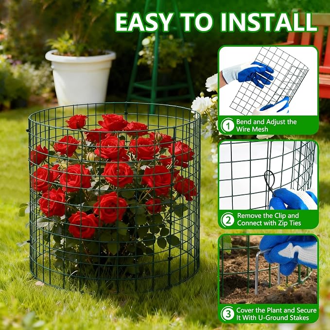 6 Pack Plant Protectors from Animals, 12''x16'' Metal Plant Cages for Outdoor Plants, Garden Plant Protector with Stakes & Zip Ties, Keep Rabbits Squirrels Out, Plant Cage for Flowers Vegetables