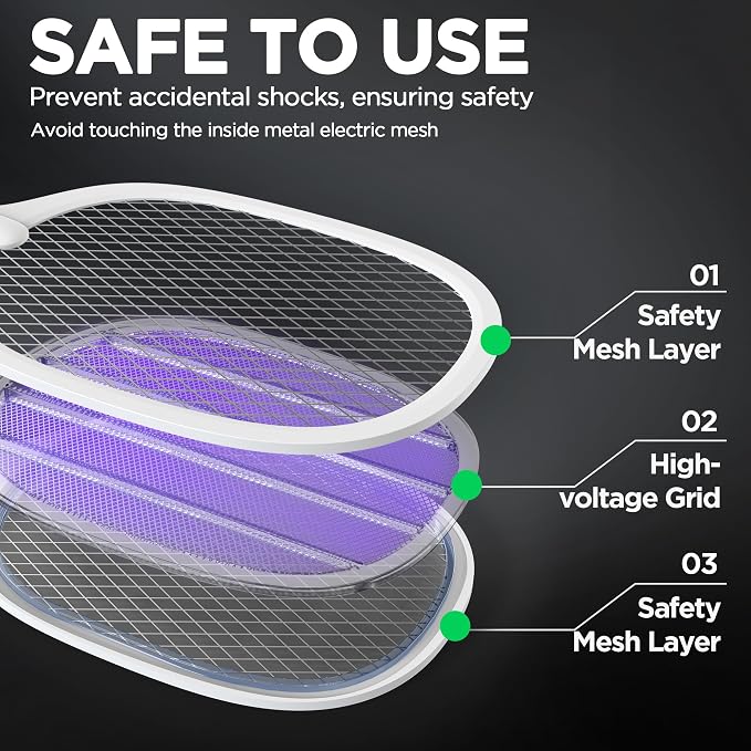 Fly Swatter Electric(2 Pack) Bug Zapper Racket, USB-C Rechargeable Electric Fly Swatter Portable Handheld Cordless Fly Swatter Racket to Kill Mosquitoes, Wasps, Gnats, Flies, Bugs, with Stand