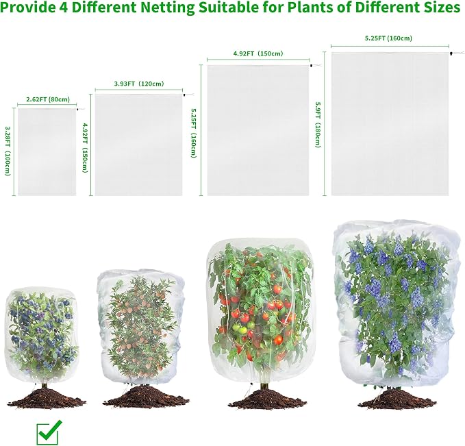 afzdby Garden Mesh Netting with Drawstring,Plants Cover Protection from Anti Birds,Bugs,Cicadas,and Insects-Pest Barrier Bag for Blueberry Bushes,Citrus,Tomatoes,Vegetables,Fruit Tree and Orange