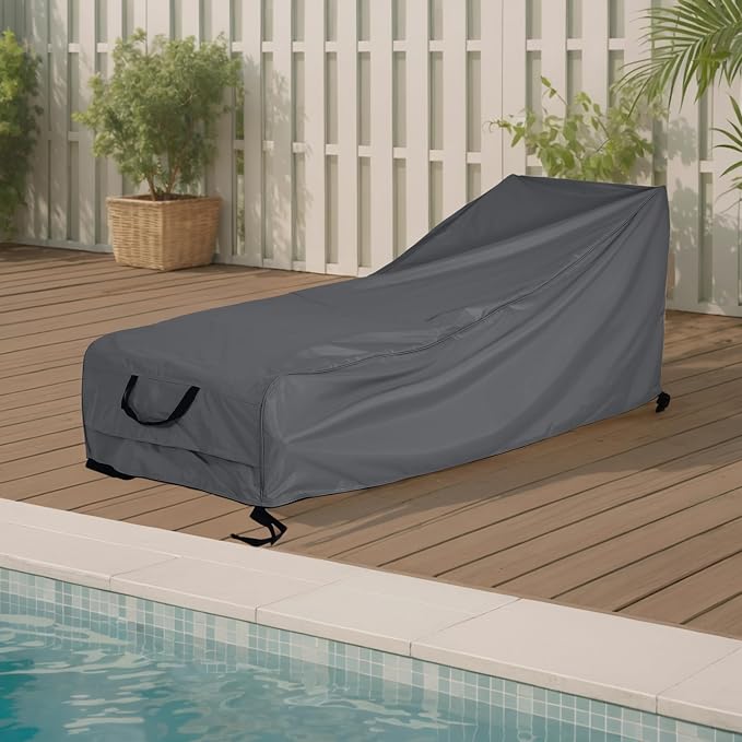 Christopher Knight Home Rowly Patio Chaise Lounge Chair Cover, Water-Resistant Outdoor Chaise Lounge Cover, Fabric Patio Furniture Cover, UV-Resistant Outdoor Lounger Cover, Dark Gray