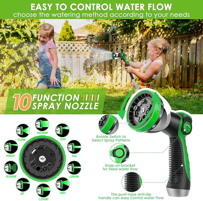 Stainless Steel Garden Hose 50 ft - 304 Stainless Steel Kink-Free Metal Water Hose with Shut-Off Valve & Hose Straps, Heavy Duty, Rust/Puncture Proof for Yard, Lawn and Car Washing, 50 Feet