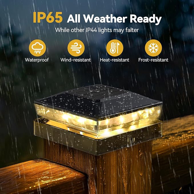 KEILAIMO Solar Post Cap Lights Outdoor, 18 Pack Upgraded Waterproof Deck Fence Post Solar Lights for 3.5x3.5 4x4 5x5 Vinyl/Wood Posts, 10-12 Hours Warm/Cool White Glow for Garden/Patio/Porch - Black