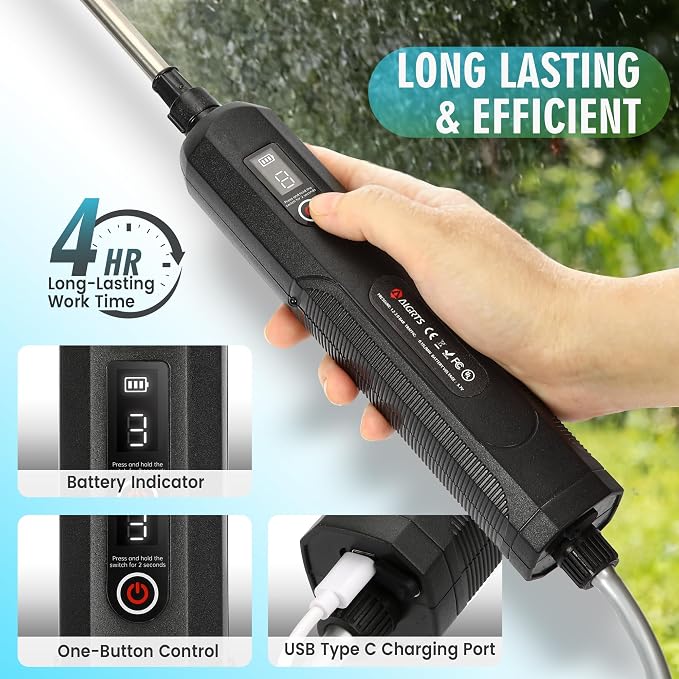 Battery Powered Sprayer 1.35 Gallon, Upgrade Electric Sprayer with Ergonomic Handle for Retractable Wand, Force Indicator, Adjustable Shoulder Strap for Garden, Weed Lawn and Cleaning