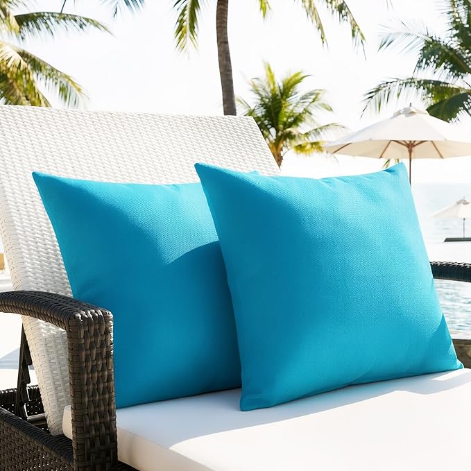 Lewondr Waterproof Outdoor Throw Pillow Cover, 2 Pack Solid PU Coating Throw Pillow Case UV Protection Garden Cushion Cover for Patio Sofa Couch Balcony 18"x18"(45x45cm), Light Blue