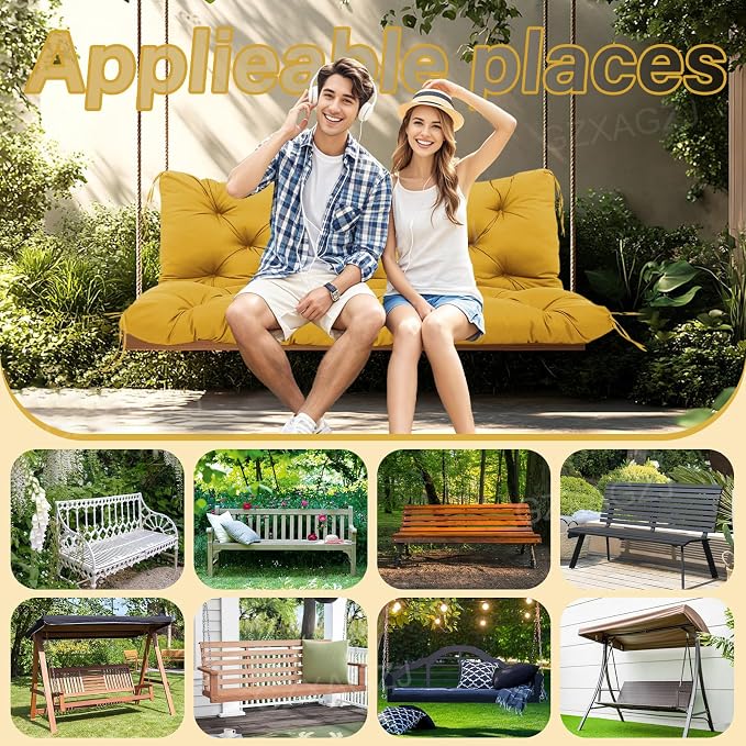 Porch Swing Cushions Outdoor 40x40 inch Waterproof Extra Thick 5" Swing Cushions Replacement with Backrest and Ties for Outdoor Furniture Porch Patio Garden Lawn (Yellow)