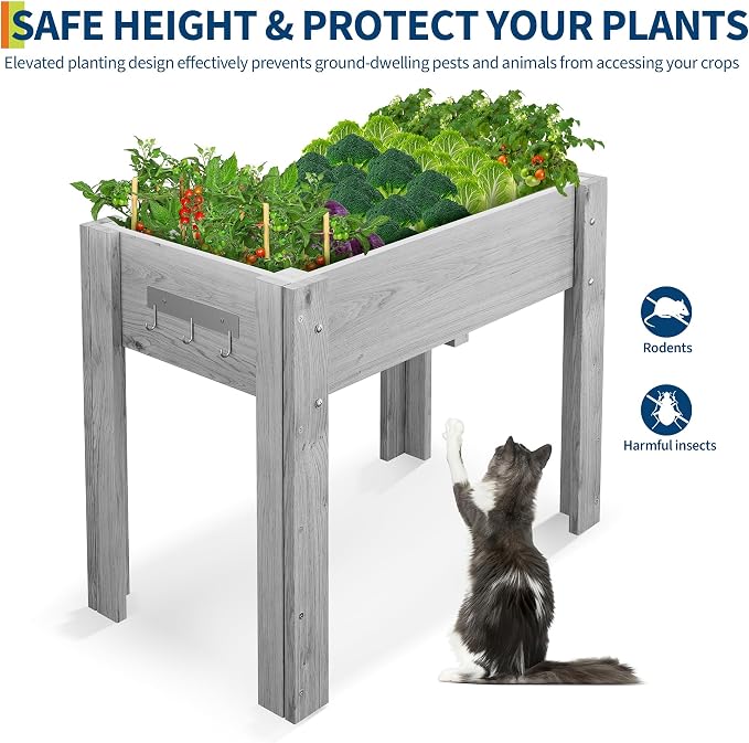 34x18x30IN Wooden Raised Garden Bed with Legs, Elevated Reinforced Large Planter Box for Vegetable Flower Herb Outdoor, Standing Growing Bed for Gardening/Backyard/Patio/Balcony, Liner Included