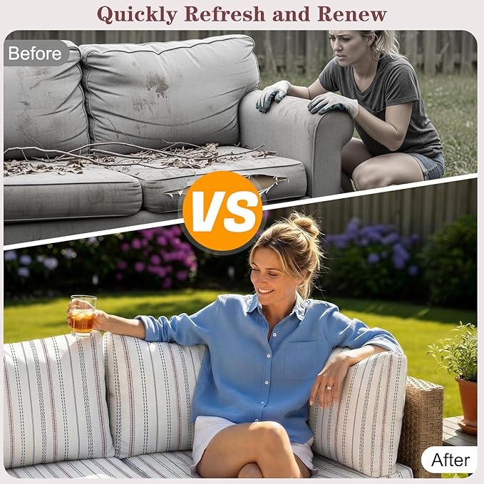 8-Piece High Elastic Outdoor Cushion Covers - Full Set Stretch Replacement Slipcovers for Seat & Back Cushions - Universal Fit for 4-Person Patio Sofa, Fits 20-27" Wide