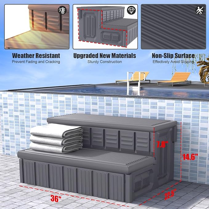 Hot Tub Steps, Outdoor Spa Steps with Storage, Non-Slip & Sturdy Hot Tub Stairs, 36 Inches Long