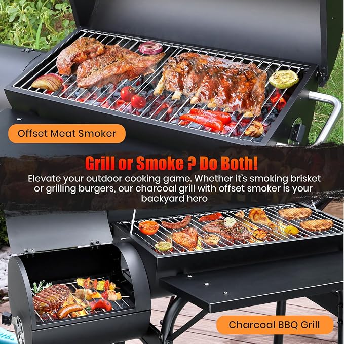 Offset Smoker Bundle with Steel Charcoal Bucket & 60 Starters