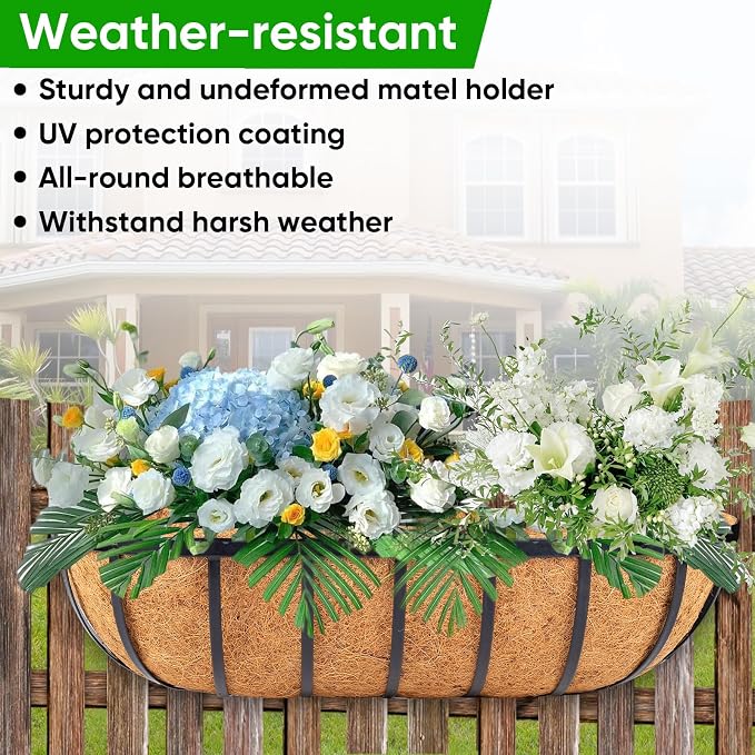HKZ Deck Balcony Railing Planter Window Boxes - 2 Pack 30 Inch Planter Box, Balcony Planters Railing Hanging, Window Boxes Outdoor Fence Planters