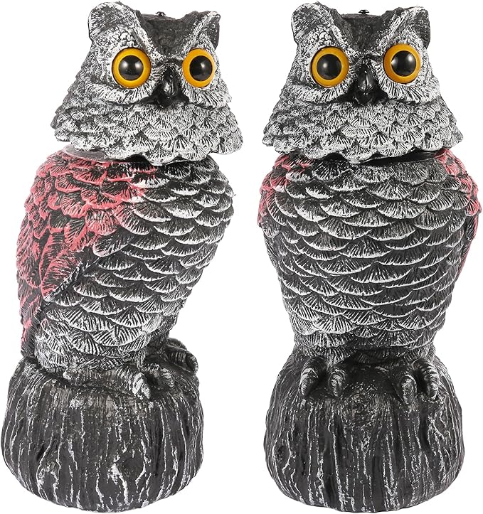 Owl Decoys to Scare Birds Away, 2 Pack BobbleHead Fake Owls Plastic Scarecrow Bird Deterrent, Nature Enemy Scarecrow Plastic Owl Statues, Garden Decor Statues for outside, Patio, Lawn, Yard Decoration