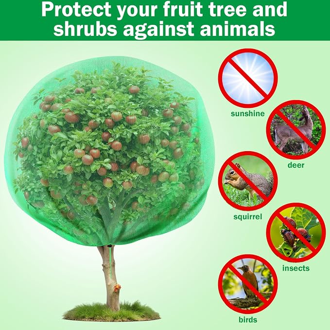 Fanfanwin 2 Packs 13 x 13 ft Large Fruit Tree Netting Bags with Zipper and Drawstring Squirrels Insect Bird Plant Cover for Fruit Trees Fruit Tree Net Protection