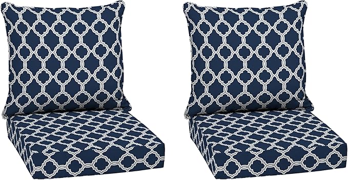 Arden earthFIBER Outdoor Deep Seat Cushion Set (2-Pack), 24 in x 24 in, Weather-Proof, Rain-Proof, Fade Resistant Patio Cushion for Chair, Sofa, and Couch Sapphire Blue Garden Trellis