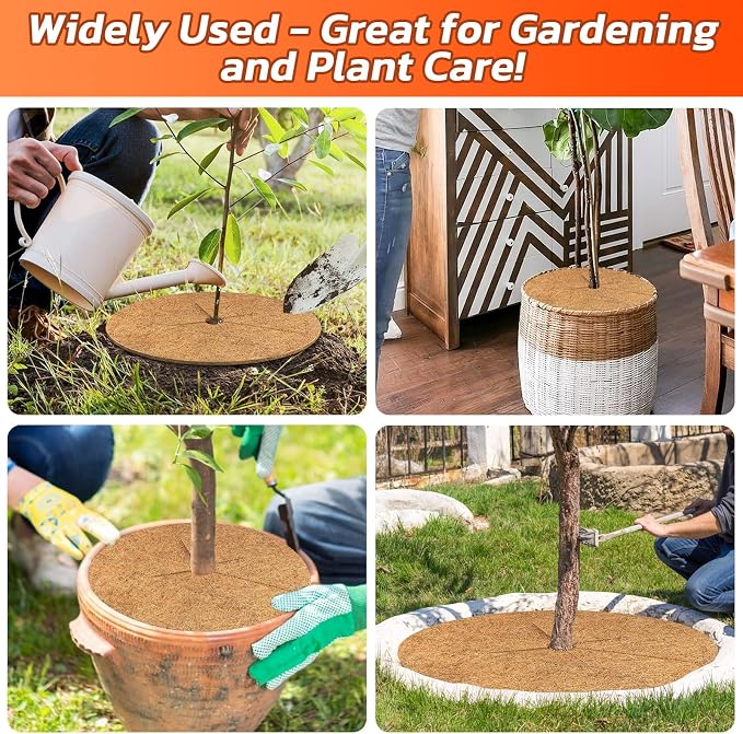 Legigo 4pcs Coconut Fiber Mulch Ring Tree Plant Protector Mat, 30 Inch Natural Coco Coir Tree Mulch Ring Plant Pot Soil Cover, Tree Rings Disc Plant Cover for Indoor Outdoor Plants, Landscaping