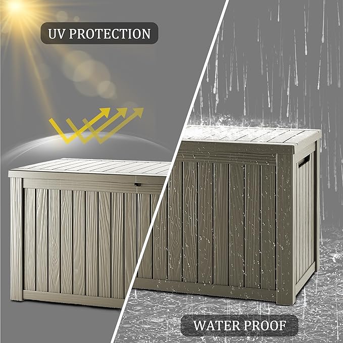Outdoor Storage Box 155GAL Waterproof Resin Deck Box,Pool Accessories Supplies，UV-Resistant Lockable Package Delivery Bin for Garden Tools,Large Patio Outside Cushions,Chest,Furniture,Grey