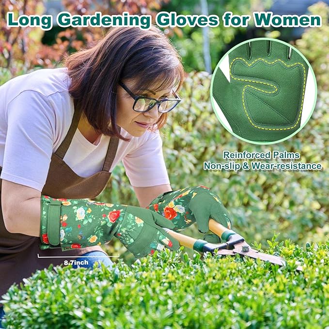 DLY Gardening Gloves, Garden Gloves for Women, long gardening gloves for Garden Work and Yard,Durable and Comfortable(Small, Green