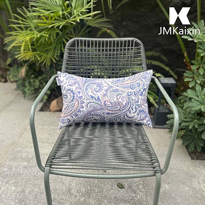 Pack of 2 Patio Lumbar Pillows, 12"x20" Fade Resistant Outdoor Waterproof Lumbar Pillow with Inners, Decorative Garden Lumbar Cushions for Home Patio Terrace Sofa Use