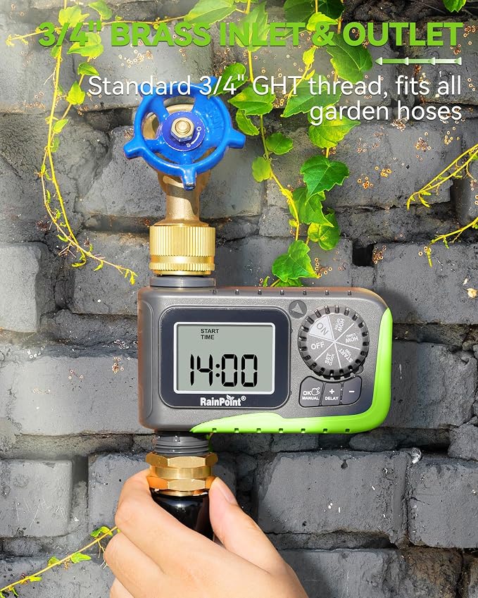 RAINPOINT Sprinkler Timer, Brass Inlet Water Timer for Garden Hose, Garden Hose Controller for Watering, Irrigation with Manual Watering/Rain Delay for Outdoor Lawn & Yard