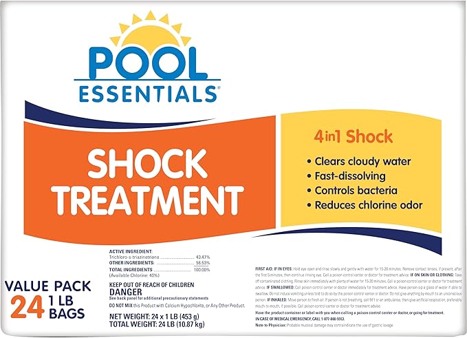 Pool Essentials® Shock Treatment, Clears Cloudy Water, Fast-Dissolving, 24-Pack, Granular