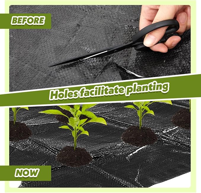 148 x 1.64 ft Garden Weed Barrier Landscape Fabric with Precut Planting Holes, Heavy Duty Weed Barrier Permeability Gardening Ground Cover Mat for Outdoor Greenhouse Planting, Vegetable Beds