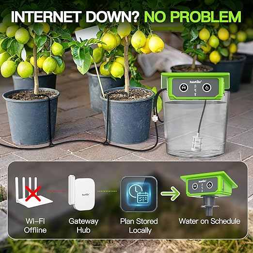 RainPoint WiFi Solar Drip Irrigation System Indoor & Outdoor,WiFi HUB Need | App Control Smart Automatic Plant Watering, Tap Free, Solar & USB-C, 10-15 Plants, for Balcony, Backyard & Container Garden