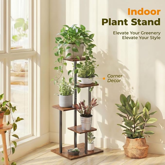 4 Tier Plant Stand Indoor, Multiple Plant Stands for Indoor Plants | Sturdy wood structure, space-saving corner design. Multi-layer rack holds multiple potted plants,ideal for living room
