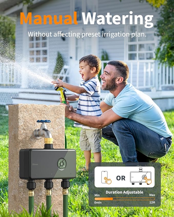 Diivoo Smart WiFi Sprinkler Timer for Garden, 3 Zone Brass Inlet Hose Timer Compatible with Alexa & Google Assistant, 18 Custom Schedules, Rain Delay & Mist Mode for Lawn/Plants (2.4GHz Only)