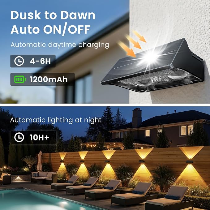 JOFIOS Solar Fence Lights Outdoor,12Pack,Warm White+RGB 9 Colors,1200mAh,Up and Down Fence Lights Solar Powered Waterproof,Solar Wall Lights for Fence,Backyard,Porch（Black）