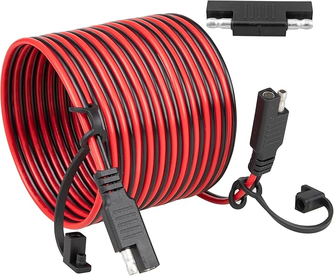 Oyviny 12FT 16AWG SAE Extension Cable with Polarity Reversing Adapter, Heavy Duty 2 Pin SAE Quick Connector with Dust Caps for Solar Panel Automotive Battery Charger Trolling Motor