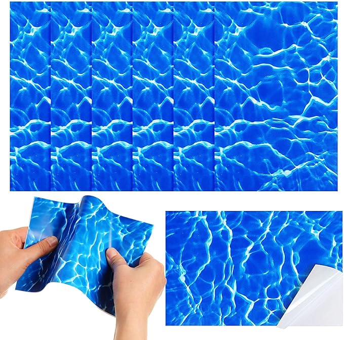 Yexiya 6 Pcs PVC Pool Repair Patches 8.45x5.51 Inch - Heavy-Duty Vinyl Adhesive Patch Kit for Above Ground Pools, Air Mattress, Inflatable Boats, Tents(Ripple,Dark Blue)