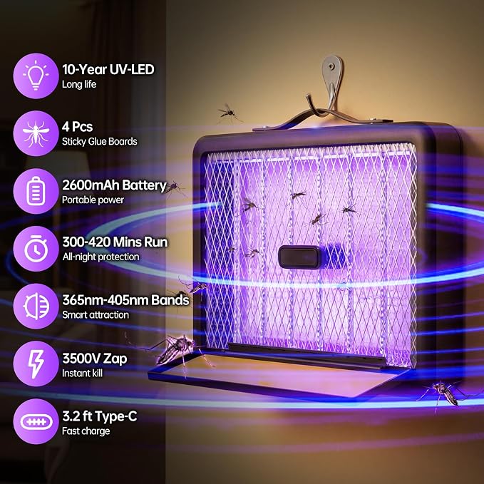 Electric Bug Zapper Indoor Outdoor, 3500V Mosquito Zapper with Powerful Grid, Fly Zapper Insect Killer for Patio, Yard, Home, Kitchen, Camping