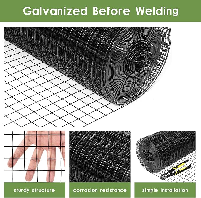 Tongmo 24" x 50' Black Hardware Cloth, 1inch Mesh Chicken Wire Fence, 19 Gauge Vinyl Coated Wire and Welded Wire Roll,Garden Fence, Poultry Netting for Rabbit/Duck/Chicken Coop