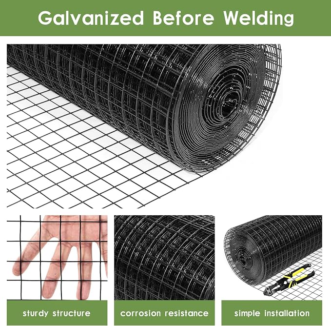 Tongmo 48" x 100' Black Hardware Cloth, 1inch Mesh Chicken Wire Fence, 19 Gauge Vinyl Coated Wire and Welded Wire Roll,Garden Fence, Poultry Netting for Rabbit/Duck/Chicken Coop