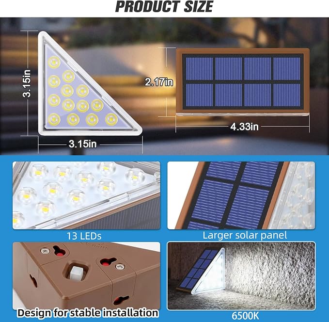 NIORSUN Solar Stair Lights,Cool White Outdoor Step Lights IP67 Waterproof Auto On Off, Outdoor Stair Lights for Steps,Stair,Patio,Yard,Porch,Front Door,Sidewalk,Deck Decor（Brown, 16 Pack）