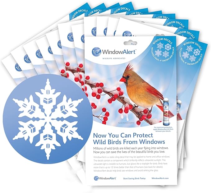 WindowAlert Snowflake Anti-Collision Decal 12 Pack - UV-Reflective Window Decal to Protect Wild Birds from Glass Collisions - Made in The USA