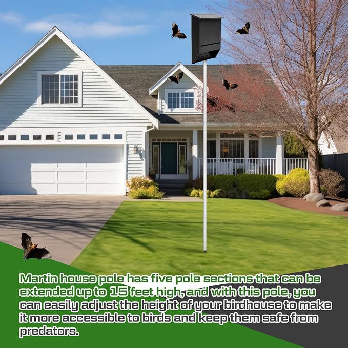 Yaocom 15FT Telescoping Bat House Pole Kit Include Bat House, Ground Socket for Outdoor