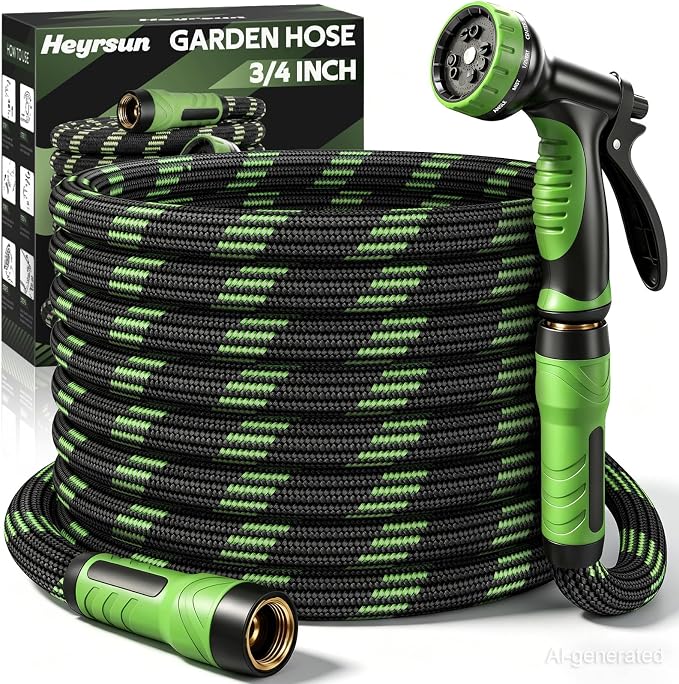 NON-EXPANDABLE Garden Hose 25 FT, Heavy Duty Steel Metal Flexible Water Hose with 10-Function Spray Nozzle, Durable Fabric Skin, No Kinks & Leak-Proof with Upgraded Handle
