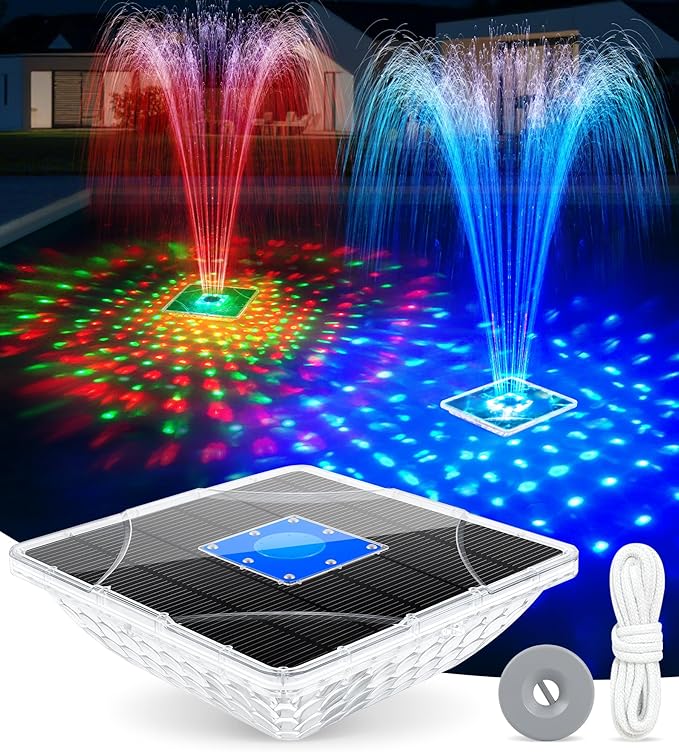 Solar Pool Fountain with Light Show,2026 Upgraded Large Solar Pool Water Fountain, Floating Pool Fountain for Above Ground Pool,Solar Floating Fountain Pump