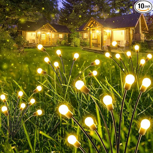 10-Pack Solar Garden Lights, 80 LED Solar Lights Outdoor for Garden Decor, Waterproof Firefly Light Outdoor (Sway by Wind), Swaying Light for Outside Yard Pathway Landscape Decorations (Warm White) | 2 Lighting Mode, Auto On/Off, Sway with Wind, Waterp...