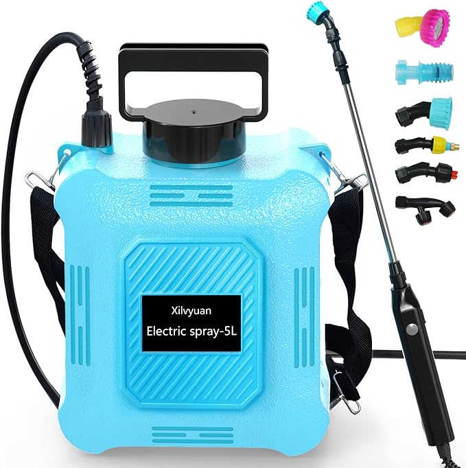 Battery Powered Sprayer 1.35 Gallon Garden Sprayer, Advance Electric Sprayer with 2 Adjustable Speed, 6 Mist Nozzles, USB Rechargeable with for Yard Lawn Garden (Sprayer-1.35 Gallon)