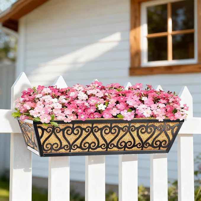 2 Pack 30 Inch Deck Railing Planter Box - Window Boxes Planters with Adjustable Brackets Coco Liners Balcony Planters Railing Hanging for Window Flower Boxes Outdoor Garden Decor