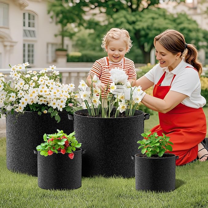 Land Guard 10-Pack Fabric Grow Bags 15 Gallon, Thickened Nonwoven Garden Pots, Growing Bags with Handles, Black