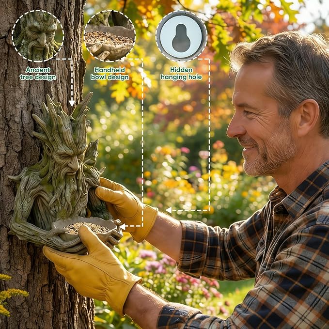 The Quiet Offering A Tree-Integrated Bird Feeding Sculpture, Outdoor Millennial Ancient Tree Bird Feeder, with Hidden Keyhole Hanger,Tree Faces Decor,Yard